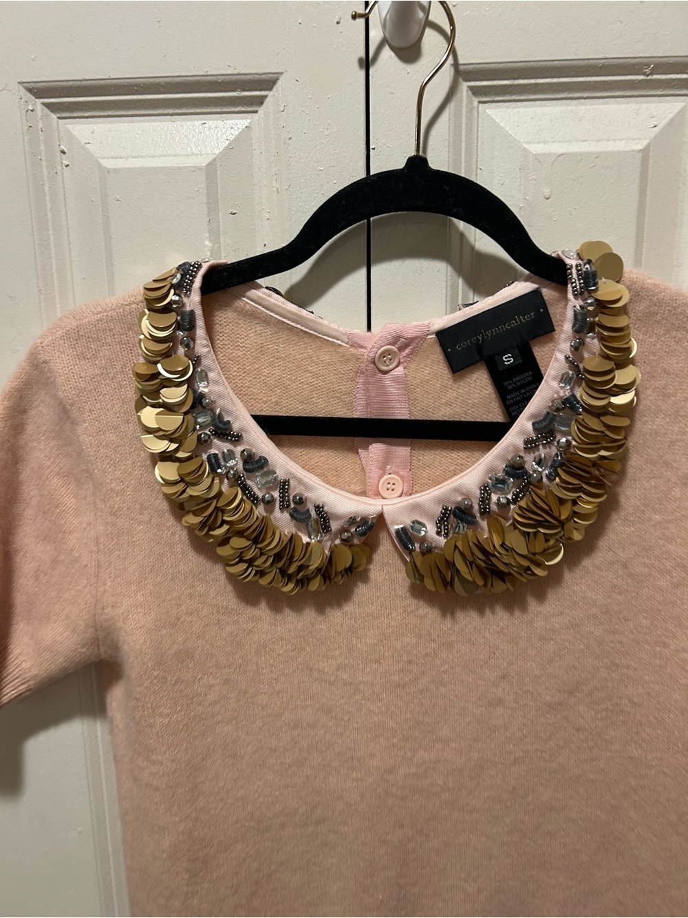 Anthropologie Corey Lynn Calter Angora Peter Pan Paillettes Collar Sweater , S - Picture 6 of 9